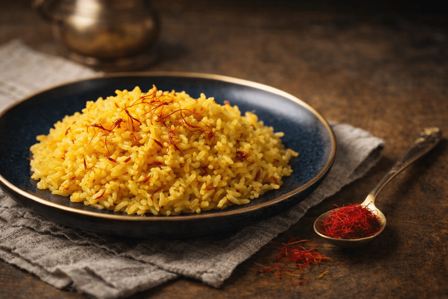 Riz parfumé au safran préparé avec du safran pur en filaments
